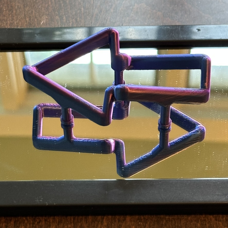 Printed impossible object set on a mirror and viewed from a 45 degree angle